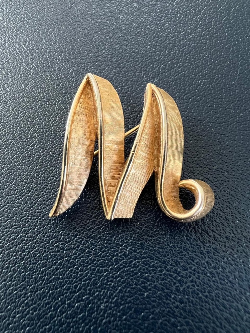 Vintage Trifari Gold-Tone Letter Script 'M' or W Brooch Crown Trifari Initial